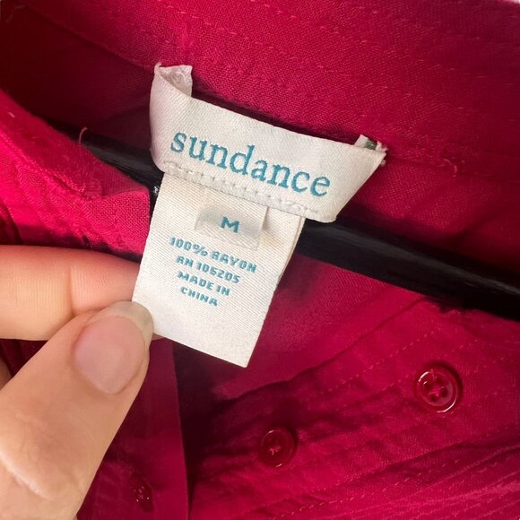 Sundance Mystic Falls Red Pleated Front Long Sleeve Collared Top Medium - Picture 7 of 11